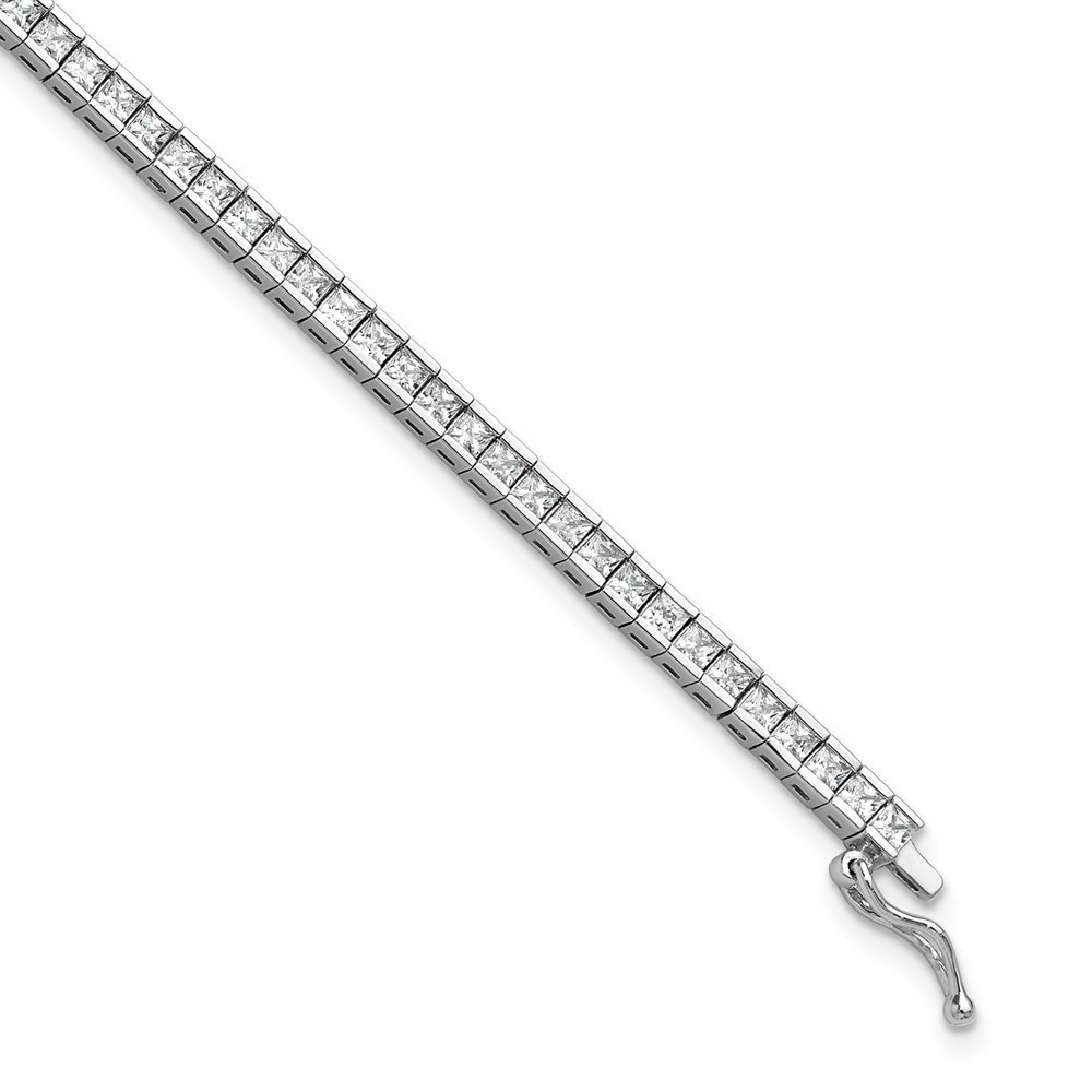 925 Sterling Silver Rhodium-plated Square 2mm x 2mm CZ 74 Stone 7 inch Bracelet